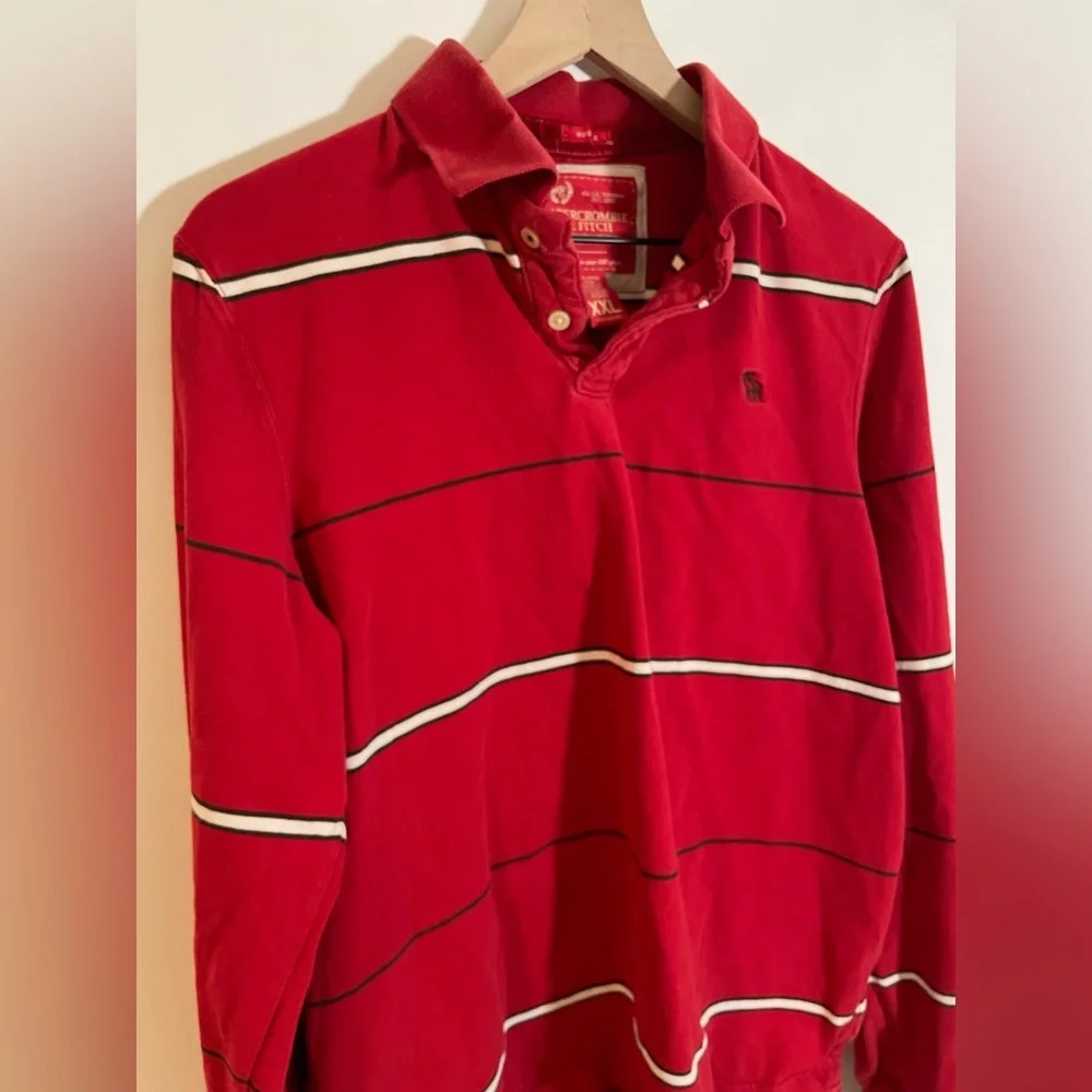 VTG Abercrombie & Fitch Long Sleeve Rugby Polo Shirt Red White Stripe 90’s XXL